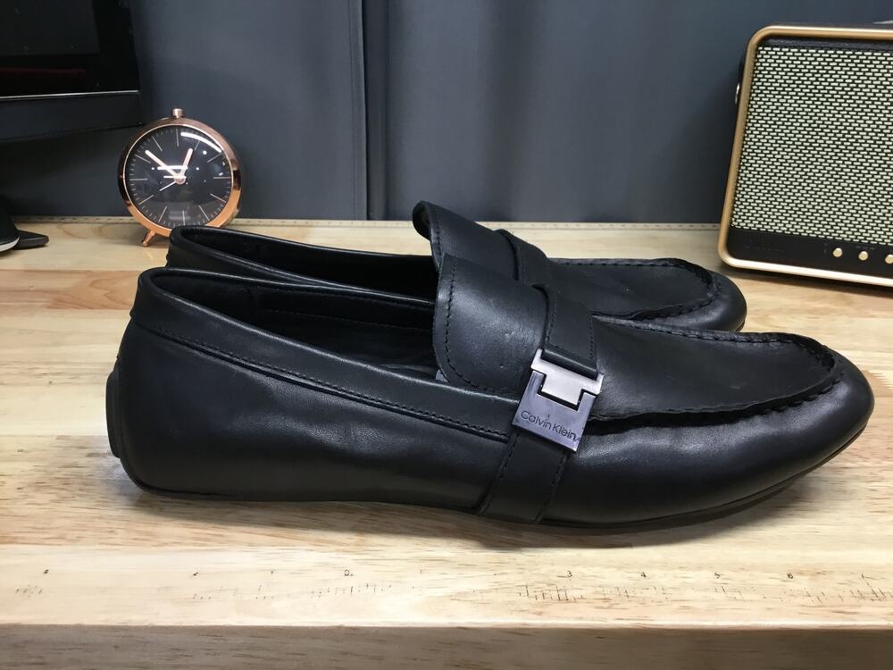 Calvin Klein Oscar Loafers Men's US 10.5 Black Slip On Square Toe Moccasin Shoes